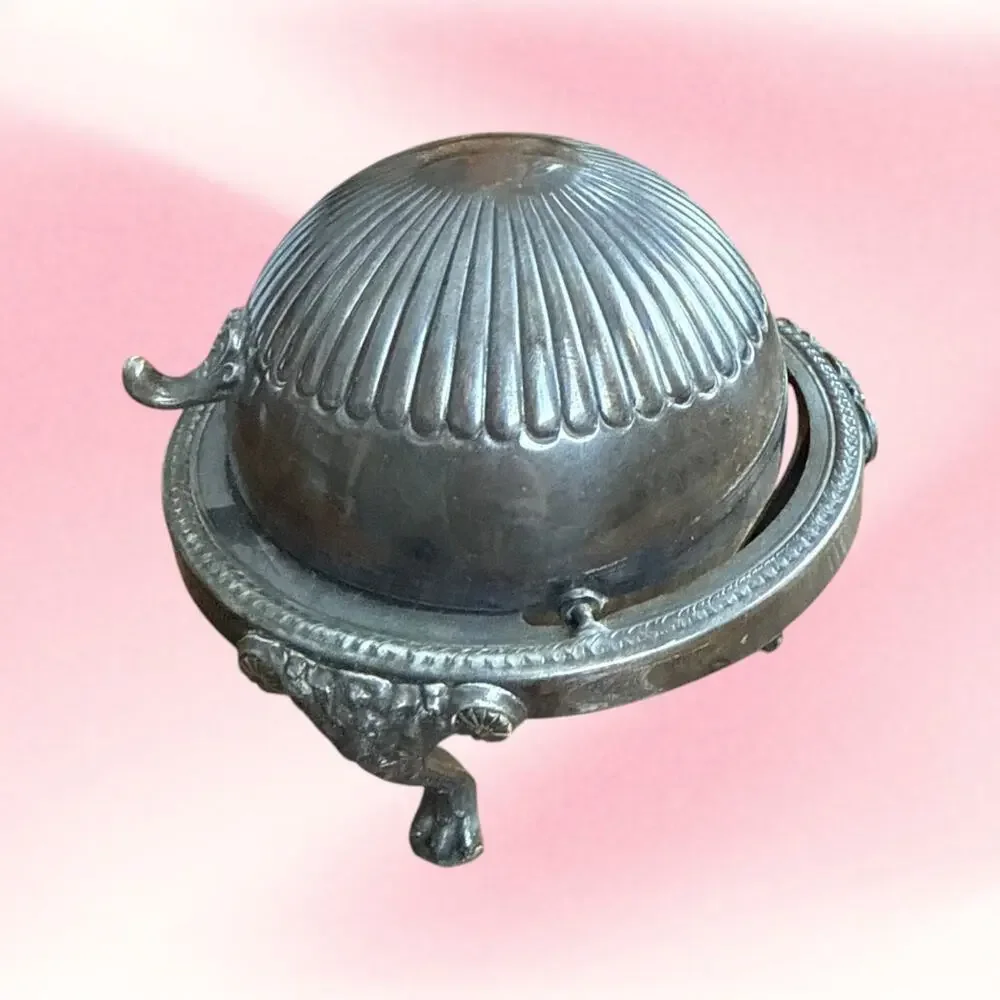 Vintage FB Rogers Silverplate Butter Dish Lion Head Paw Feet Grandmillennial